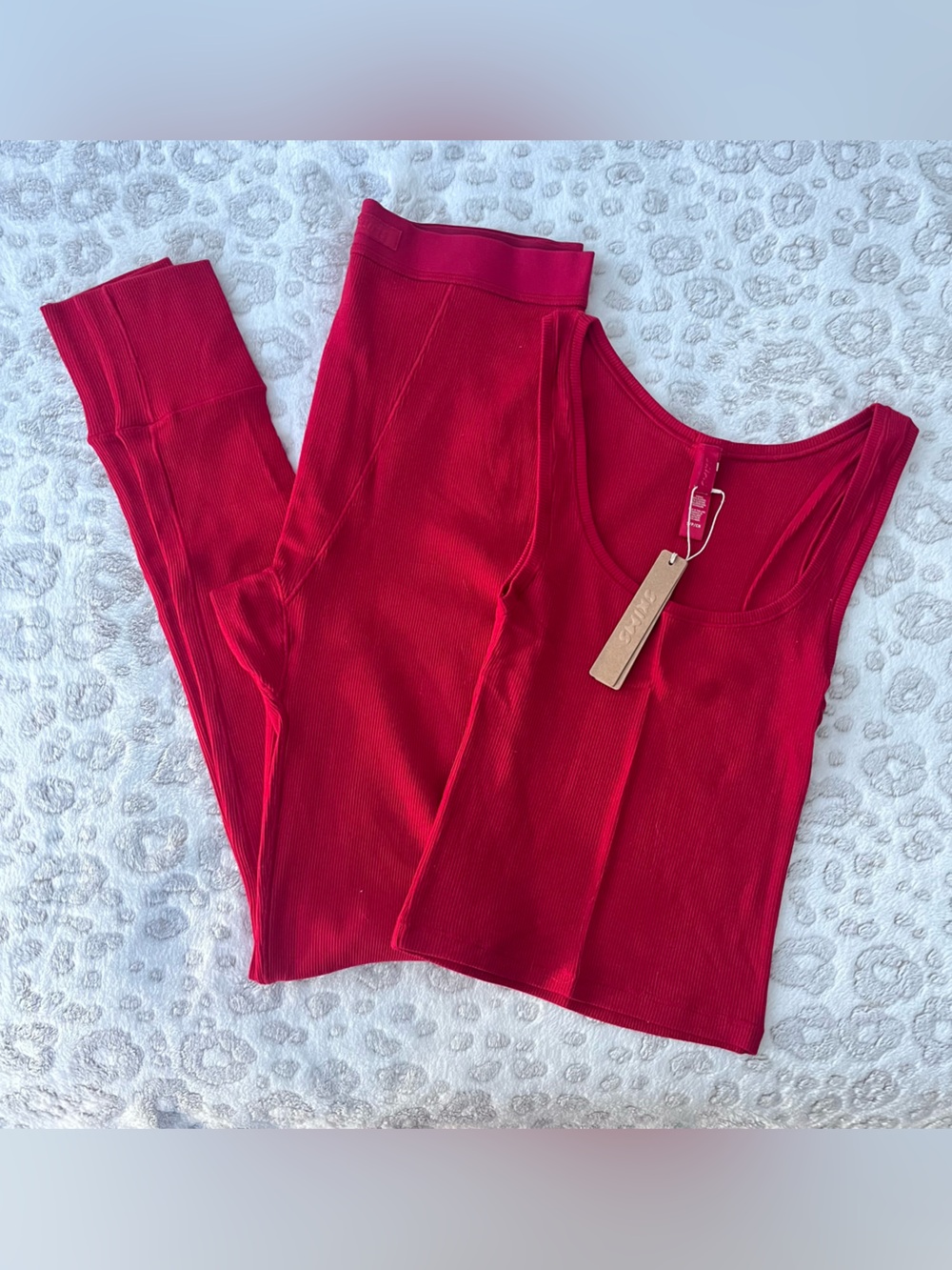 SKIMS Seamless Ribbed Tank & Legging Set in Red